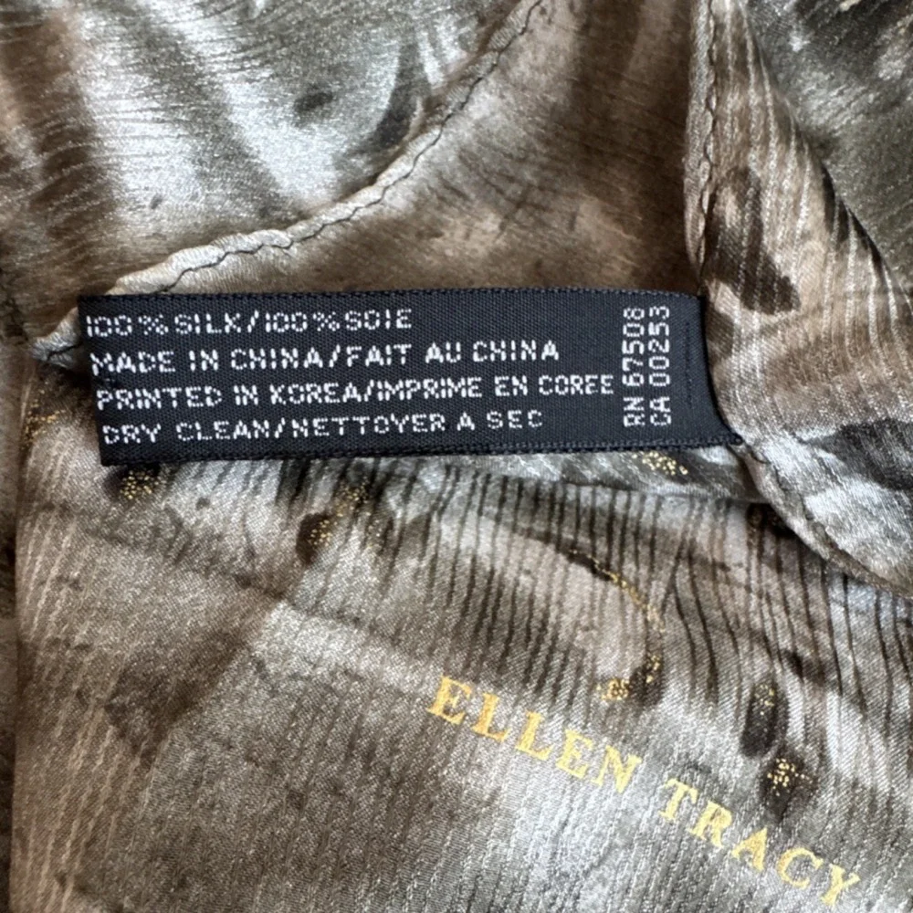Ellen Tracy Silk Scarf Beige Gold Gray Abstract Pattern for Women
